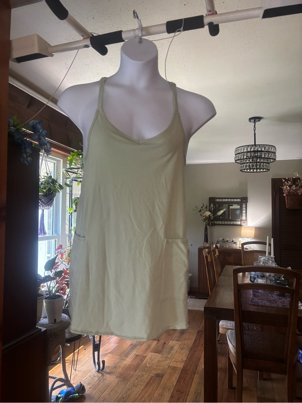 Simply Southern Women's Light Green Active Tank Dress with Built in Shorts Small